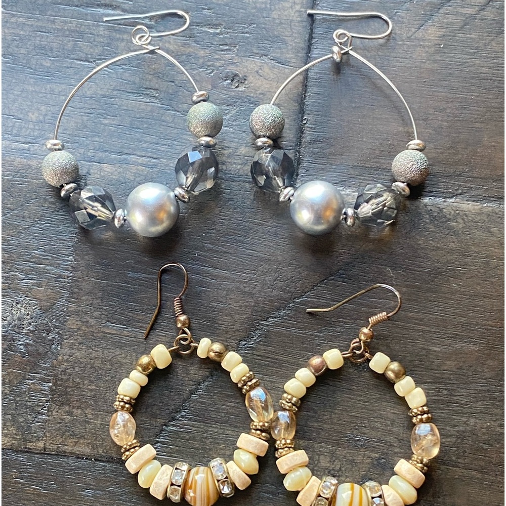2 pairs of beaded hoop earrings  on hooks .